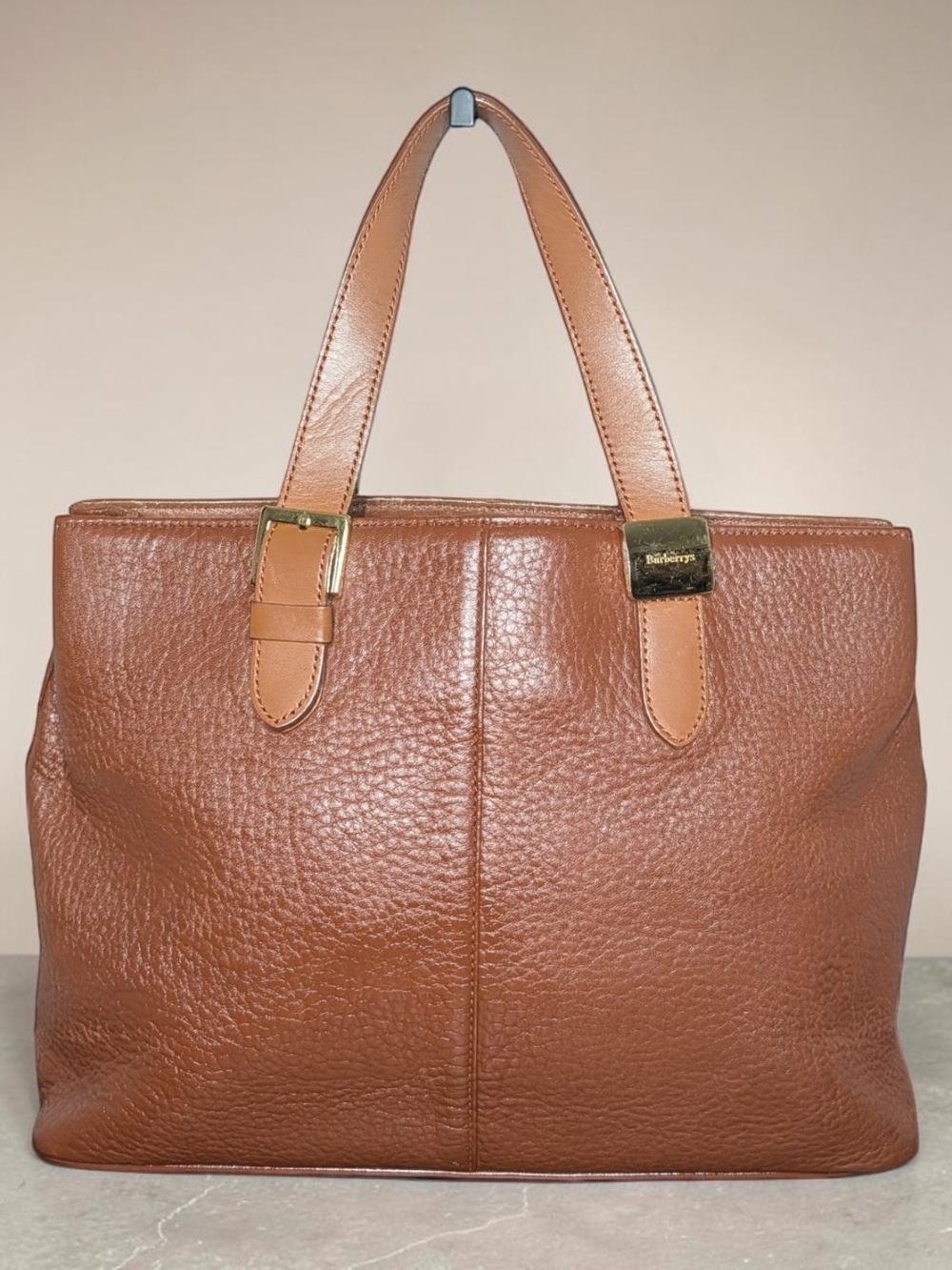 Burberry Brown Leather Nova Check Medium Tote Bag